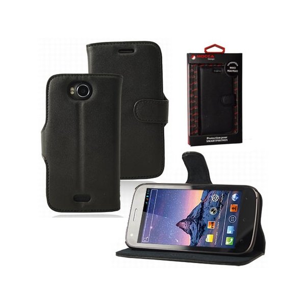 CUSTODIA FLIP ORIZZONTALE PELLE per WIKO CINK PEAX, CINK PEAX 2 CON STAND COLORE NERO ALTA QUALITA' MOCCA BLISTER