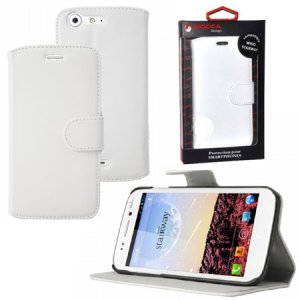 CUSTODIA FLIP ORIZZONTALE PELLE per WIKO STAIRWAY CON STAND COLORE BIANCO ALTA QUALITA' MOCCA BLISTER