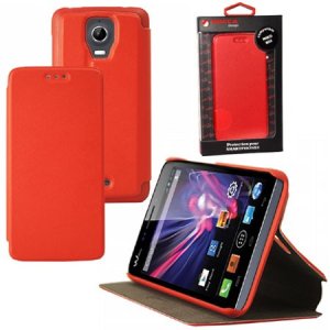 CUSTODIA FLIP ORIZZONTALE PELLE per WIKO WAX CON STAND COLORE ROSSO ALTA QUALITA' MOCCA BLISTER