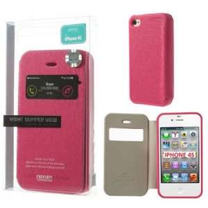 CUSTODIA FLIP ORIZZONTALE per APPLE IPHONE 4, IPHONE 4s CON FINESTRA ID E INTERNO IN TPU COLORE FUCSIA WOW! MERCURY BLISTER