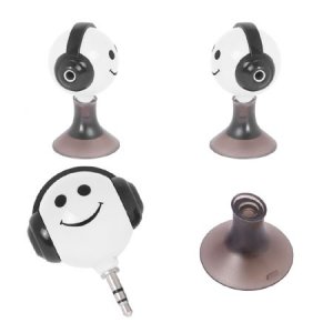 ADATTATORE AUDIO DA JACK 3,5mm MASCHIO A 2 ENTRATE 3,5mm FEMMINA CON SUPPORTO STAND A VENTOSA COLORE BIANCO E NERO