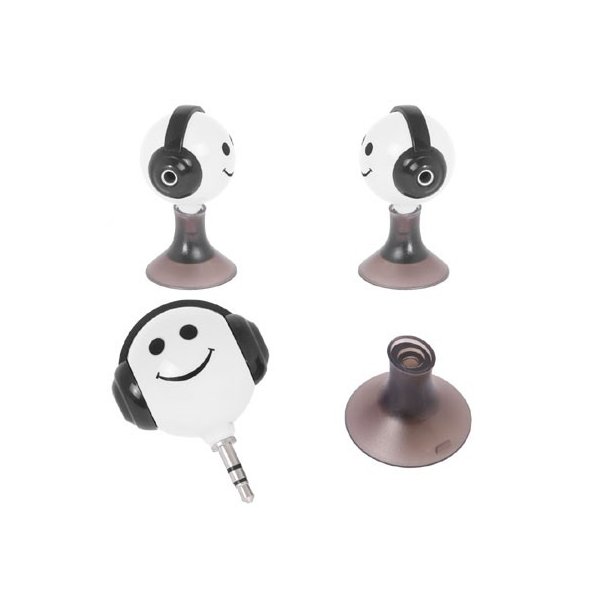 ADATTATORE AUDIO DA JACK 3,5mm MASCHIO A 2 ENTRATE 3,5mm FEMMINA CON SUPPORTO STAND A VENTOSA COLORE BIANCO E NERO