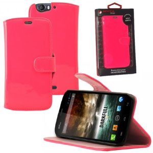 CUSTODIA FLIP ORIZZONTALE PELLE per WIKO DARKFULL CON STAND COLORE ROSA FLUORESCENTE ALTA QUALITA' MOCCA BLISTER