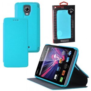 CUSTODIA FLIP ORIZZONTALE PELLE per WIKO WAX CON STAND COLORE AZZURRO ALTA QUALITA' MOCCA BLISTER