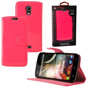 CUSTODIA FLIP ORIZZONTALE PELLE per WIKO DARKMOON CON STAND COLORE ROSA FLUORESCENTE ALTA QUALITA' MOCCA BLISTER