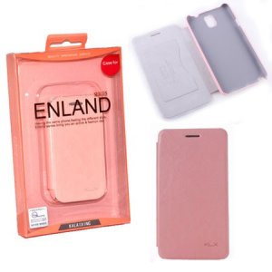 CUSTODIA FLIP ORIZZONTALE PELLE per SAMSUNG GALAXY NOTE 3, N9000, N9002, N9005 CON TASCA PORTA CARTE COLORE ROSA BLISTER ENLAND