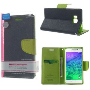 CUSTODIA FLIP ORIZZONTALE per SAMSUNG G850 GALAXY ALPHA CON STAND E PORTA CARTE COLORE BLU FANCY DIARY BLISTER MERCURY