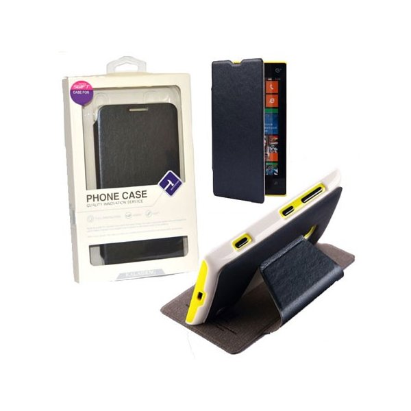 CUSTODIA FLIP ORIZZONTALE PELLE per NOKIA LUMIA 520, LUMIA 525 CON STAND COLORE NERO BLISTER SWIFT