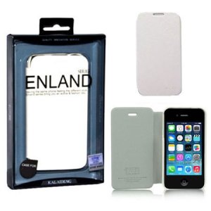 CUSTODIA FLIP ORIZZONTALE PELLE per APPLE IPHONE 4, 4S CON PORTA CARTE COLORE BIANCO BLISTER ENLAND ALTA QUALITA'