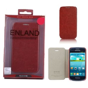 CUSTODIA FLIP ORIZZONTALE PELLE per SAMSUNG I8190 GALAXY S3 MINI, I8200 GALAXY S3 MINI VE COLORE MARRONE BLISTER ENLAND
