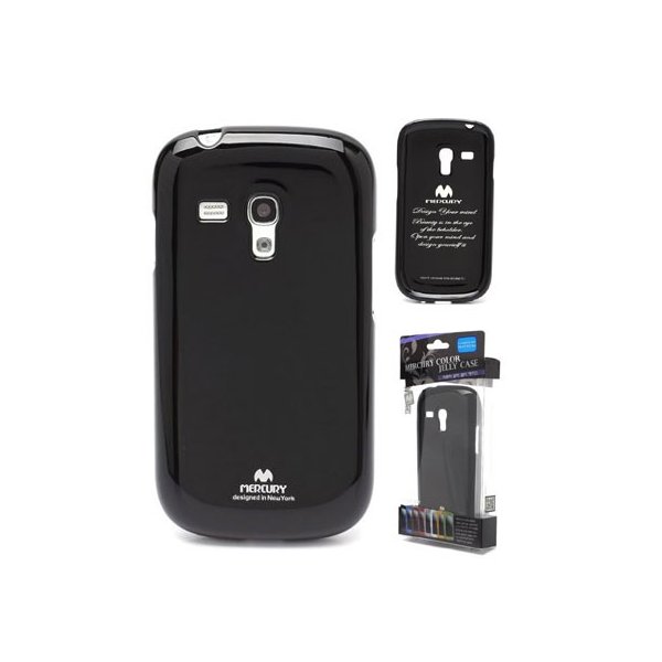 CUSTODIA GEL TPU SILICONE per SAMSUNG I8190 GALAXY S3 MINI NERO LUCIDO CON GLITTER ALTA QUALITA' MERCURY BLISTER