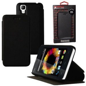 CUSTODIA FLIP ORIZZONTALE PELLE per WIKO SUNSET CON STAND COLORE NERO ALTA QUALITA' MOCCA BLISTER
