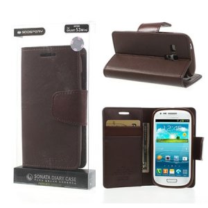 CUSTODIA FLIP ORIZZONTALE PELLE per SAMSUNG I8190 GALAXY S3 MINI INTERNO IN TPU E STAND MARRONE SONATA BLISTER