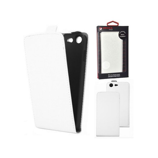 CUSTODIA FLIP VERTICALE SLIM PELLE per WIKO STAIRWAY COLORE BIANCO ALTA QUALITA' MOCCA BLISTER