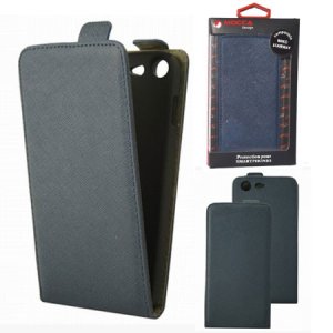 CUSTODIA FLIP VERTICALE SLIM PELLE per WIKO STAIRWAY COLORE BLU ALTA QUALITA' MOCCA BLISTER