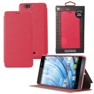 CUSTODIA FLIP ORIZZONTALE PELLE per WIKO GETAWAY CON STAND COLORE ROSA ALTA QUALITA' MOCCA BLISTER