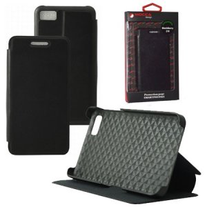 CUSTODIA FLIP ORIZZONTALE PELLE per BLACKBERRY Z10 CON STAND COLORE NERO ALTA QUALITA' MOCCA BLISTER
