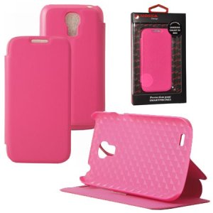 CUSTODIA FLIP ORIZZONTALE PELLE per SAMSUNG I9190 GALAXY S4 MINI, I9195 CON STAND COLORE ROSA ALTA QUALITA' MOCCA BLISTER