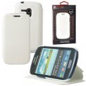CUSTODIA FLIP ORIZZONTALE PELLE per SAMSUNG I8190 GALAXY S3 MINI, I8200 CON STAND COLORE BIANCO ALTA QUALITA' MOCCA BLISTER