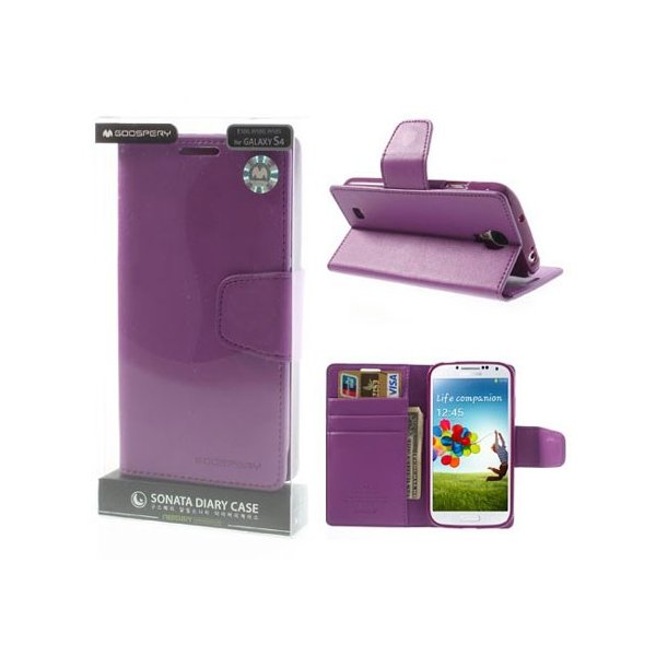 CUSTODIA FLIP ORIZZONTALE PELLE per SAMSUNG I9500 GALAXY S4, I9502, I9505 CON INTERNO IN TPU E STAND COLORE VIOLA SONATA BLISTER