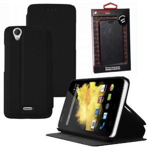 CUSTODIA FLIP ORIZZONTALE PELLE per WIKO BIRDY 4G CON STAND COLORE NERO ALTA QUALITA' MOCCA BLISTER