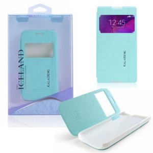 CUSTODIA FLIP ORIZZONTALE per SAMSUNG GALAXY NOTE 4 CON STAND E FINESTRA ID COLORE AZZURRO ICELAND II BLISTER