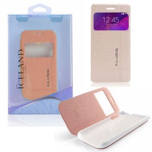 CUSTODIA FLIP ORIZZONTALE per SAMSUNG GALAXY NOTE 4 CON STAND E FINESTRA ID COLORE ORO ICELAND II BLISTER