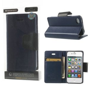 CUSTODIA FLIP ORIZZONTALE PELLE per APPLE IPHONE 4, IPHONE 4s CON INTERNO IN TPU E STAND COLORE BLU SONATA BLISTER