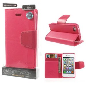 CUSTODIA FLIP ORIZZONTALE PELLE per APPLE IPHONE 4, IPHONE 4s CON INTERNO IN TPU E STAND COLORE FUCSIA SONATA BLISTER