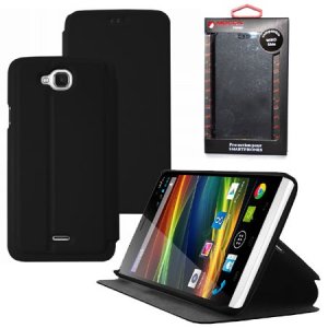 CUSTODIA FLIP ORIZZONTALE PELLE per WIKO SLIDE CON STAND COLORE NERO ALTA QUALITA' MOCCA BLISTER