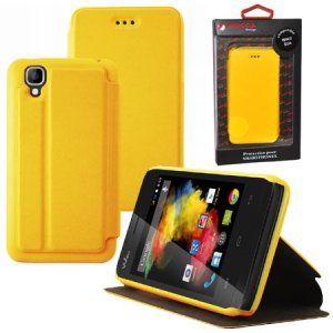 CUSTODIA FLIP ORIZZONTALE PELLE per WIKO GOA CON STAND COLORE GIALLO ALTA QUALITA' MOCCA BLISTER