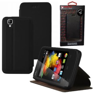 CUSTODIA FLIP ORIZZONTALE PELLE per WIKO GOA CON STAND COLORE NERO ALTA QUALITA' MOCCA BLISTER