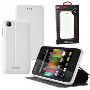 CUSTODIA FLIP ORIZZONTALE PELLE per WIKO KITE 4G CON STAND COLORE BIANCO ALTA QUALITA' MOCCA BLISTER
