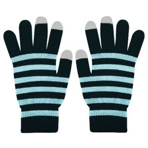 GUANTI PER TOUCH SCREEN MISURA MEDIA FANTASIA RIGHE COLORE NERO E AZZURRO