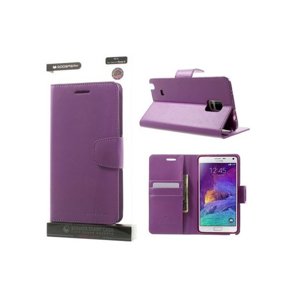 CUSTODIA FLIP ORIZZONTALE PELLE per SAMSUNG GALAXY NOTE 4 CON INTERNO IN TPU E STAND COLORE VIOLA SONATA BLISTER