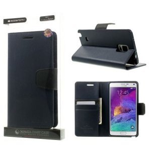 CUSTODIA FLIP ORIZZONTALE PELLE per SAMSUNG GALAXY NOTE 4 CON INTERNO IN TPU E STAND COLORE BLU SONATA BLISTER