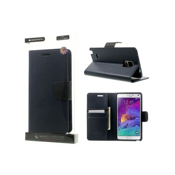 CUSTODIA FLIP ORIZZONTALE PELLE per SAMSUNG GALAXY NOTE 4 CON INTERNO IN TPU E STAND COLORE BLU SONATA BLISTER