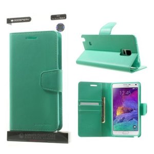 CUSTODIA FLIP ORIZZONTALE PELLE per SAMSUNG GALAXY NOTE 4 CON INTERNO IN TPU E STAND COLORE VERDE ACQUA SONATA BLISTER