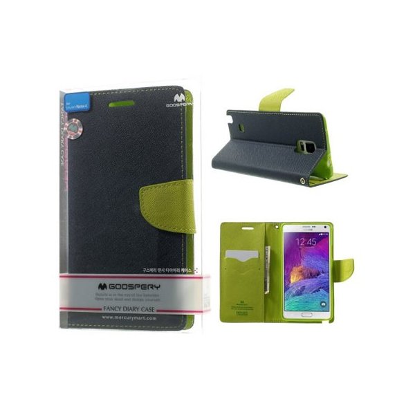 CUSTODIA FLIP ORIZZONTALE per SAMSUNG GALAXY NOTE 4 CON INTERNO IN TPU E STAND COLORE BLU FANCY DIARY BLISTER MERCURY