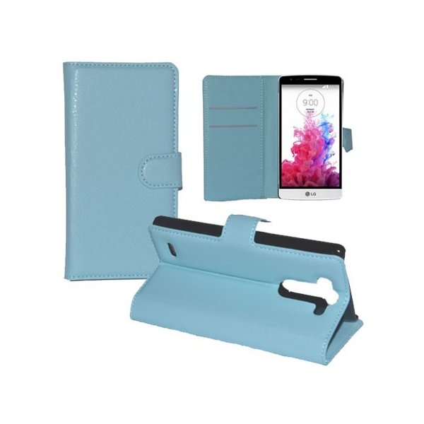 CUSTODIA FLIP ORIZZONTALE PELLE per LG G3s D722, G3s DUAL D728 CON STAND, PORTA CARTE E CHIUSURA MAGNETICA COLORE AZZURRO