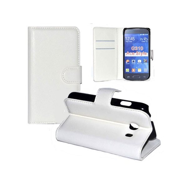 CUSTODIA FLIP ORIZZONTALE PELLE per SAMSUNG G310 GALAXY ACE STYLE CON STAND, PORTA CARTE E CHIUSURA MAGNETICA COLORE BIANCO