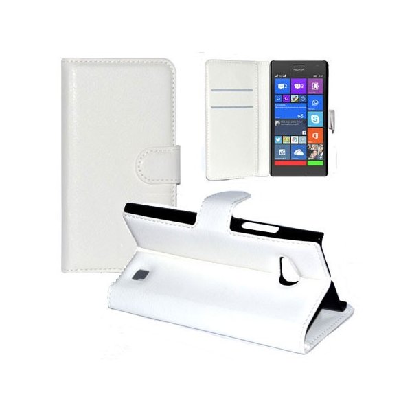 CUSTODIA FLIP ORIZZONTALE PELLE per NOKIA LUMIA 730 DUAL SIM, LUMIA 735 CON STAND E TASCHE PORTA CARTE COLORE BIANCO