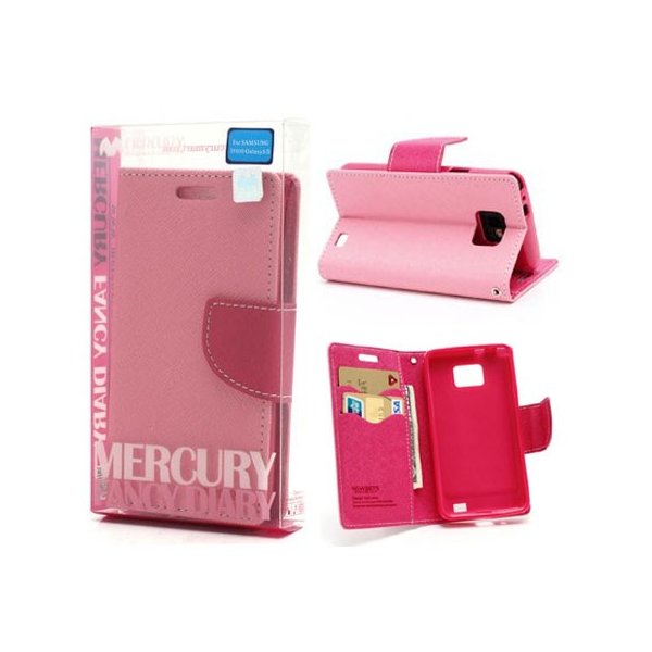CUSTODIA FLIP ORIZZONTALE per SAMSUNG I9100 GALAXY S2, I9105 CON INTERNO IN TPU E STAND COLORE ROSA FANCY DIARY BLISTER MERCURY