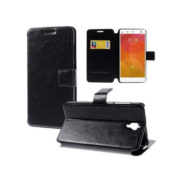 CUSTODIA FLIP ORIZZONTALE PELLE per XIAOMI MI4 CON STAND, TASCHE PORTA CARTE E CHIUSURA MAGNETICA COLORE NERO