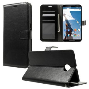 CUSTODIA FLIP ORIZZONTALE PELLE per MOTOROLA NEXUS 6 CON STAND, PORTA CARTE E CHIUSURA MAGNETICA COLORE NERO