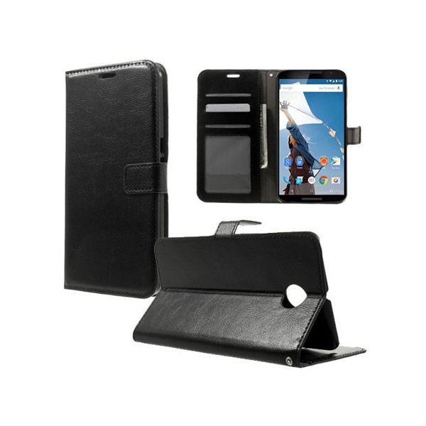 CUSTODIA FLIP ORIZZONTALE PELLE per MOTOROLA NEXUS 6 CON STAND, PORTA CARTE E CHIUSURA MAGNETICA COLORE NERO