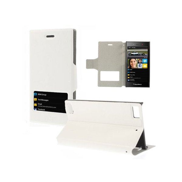 CUSTODIA FLIP ORIZZONTALE PELLE per BLACKBERRY Z3 CON FINESTRA, STAND E CHIUSURA MAGNETICA COLORE BIANCO