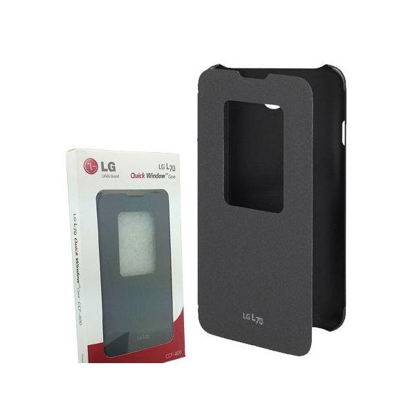 CUSTODIA FLIP QUICK WINDOW ORIGINALE per LG L70 D320N, L70 DUAL SIM D325 CON FINESTRA ID COLORE NERO CCF-400 AGUUBK BLISTER