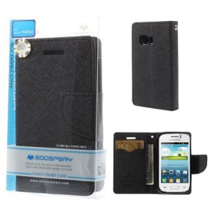CUSTODIA FLIP ORIZZONTALE per SAMSUNG G130 GALAXY YOUNG 2 CON INTERNO IN TPU SILICONE COLORE NERO FANCY DIARY BLISTER MERCURY