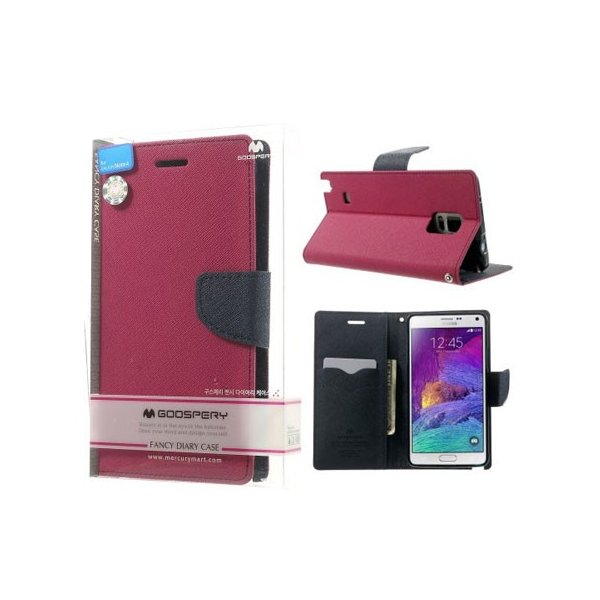 CUSTODIA FLIP ORIZZONTALE per SAMSUNG GALAXY NOTE 4 CON INTERNO IN TPU E STAND COLORE FUCSIA FANCY DIARY BLISTER MERCURY